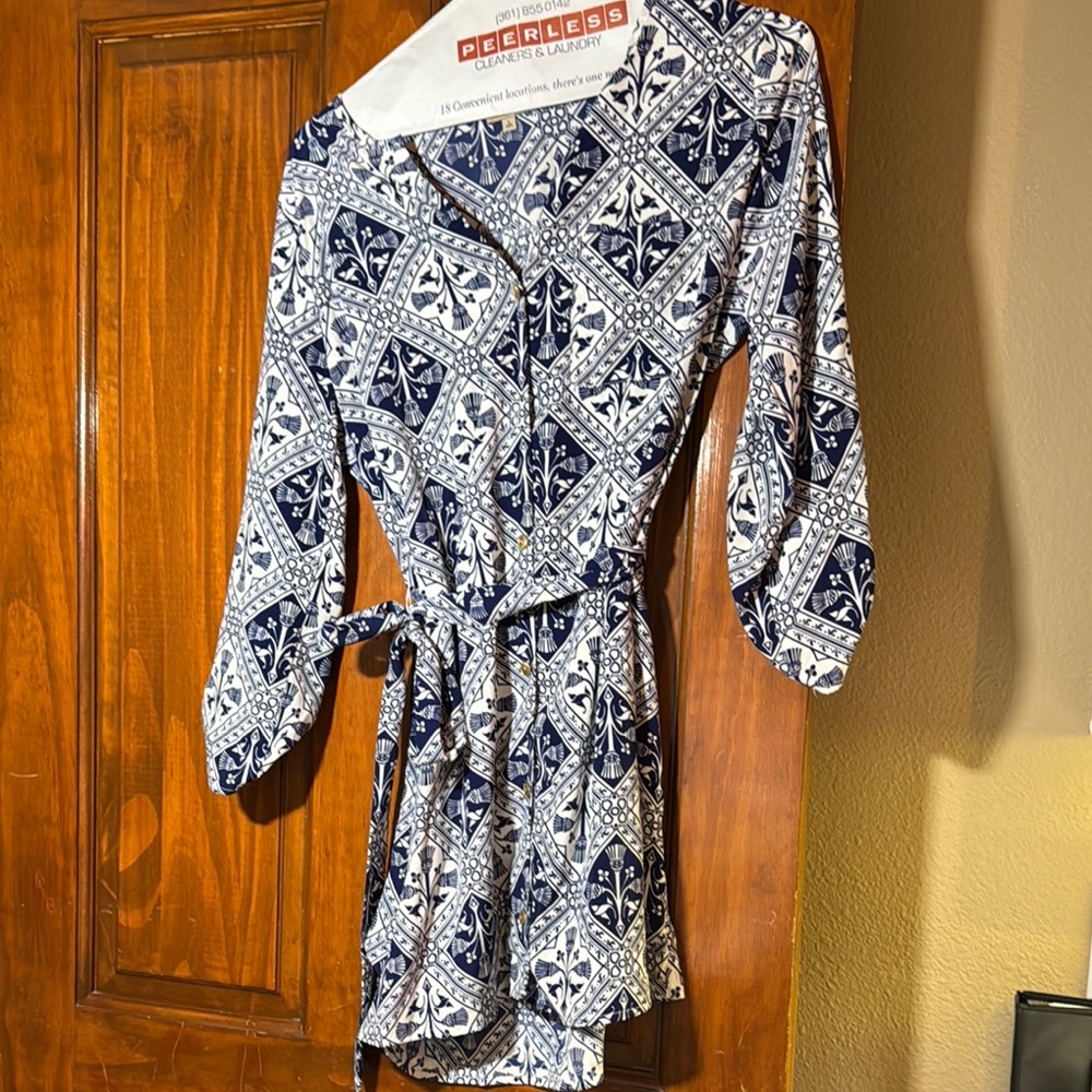 Daniel Cremieux Blue and White Sundress with Notched Collar